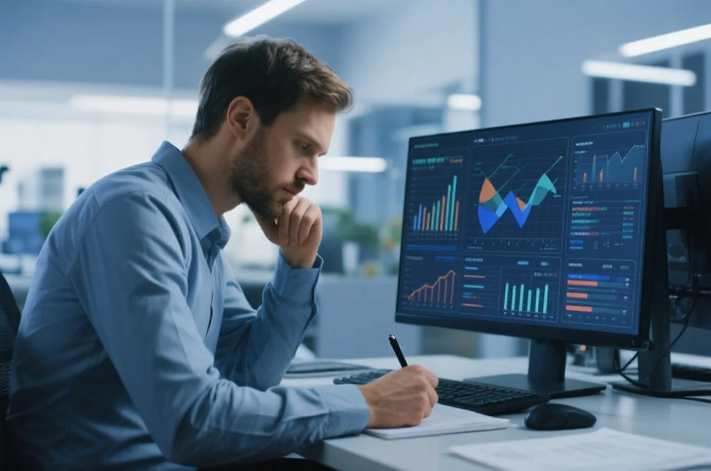 一位分析师正在进行深度数据分析和记录